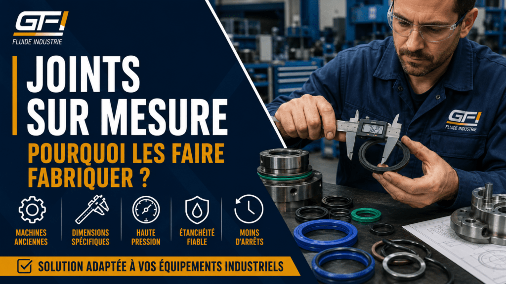Technicien industriel mesurant un joint hydraulique usé pour fabriquer un joint sur mesure adapté à une machine industrielle.
